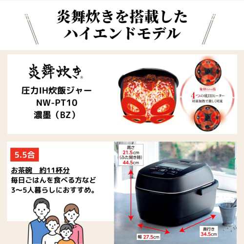 象印 炊飯器 圧力IH炊飯ジャー（5.5合炊き） 濃墨 ZOJIRUSHI 炎舞炊き