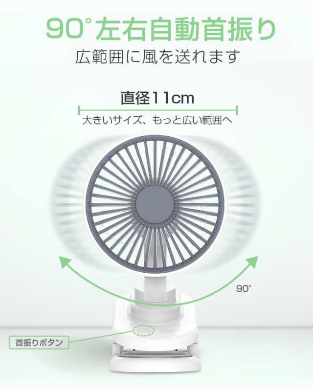USB扇風機 卓上扇風機 クリップ 自動首振り 強力 ミニ扇風機 ハンディ 