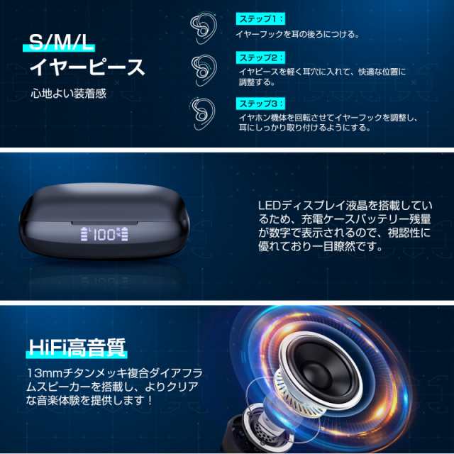 最先端Bluetooth5.3 ワイヤレスイヤホン Bluetooth イヤホン ヘッドホン 耳掛け式 イヤホン Hi-Fi高音質 IPX7防水  Type-C急速充電 片耳 の通販はau PAY マーケット EWIN au PAY マーケット－通販サイト