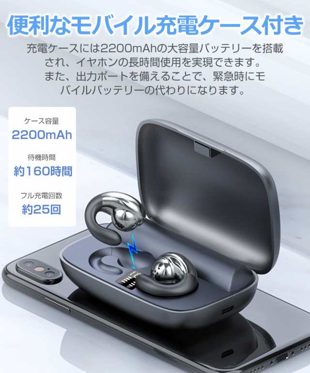 Bluetooth5.3 骨伝導 ワイヤレスイヤホン Bluetooth イヤホン ヘッドホン 耳掛け式 骨伝導イヤホン 耳クリップ型 残量表示  ブルートゥース イヤホン Hi-Fi高音質 CVC8.0ノイズキャンセリング EDR搭載 耳が疲れない 軽量 IPX7防水 マイク付 通話  iPhone Android 送料無料の ...