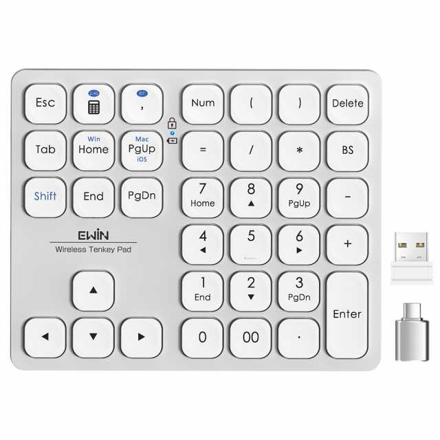 Bluetooth+2.4GHz】テンキー ワイヤレス 無線 テンキー 電卓 36キー 数字キーボード Bluetooth テンキーボード ワイヤレス  テンキーパッド numlock連動 2台同時接続 Windows Mac iOS 3つシステム対応 Type-C充電式 会計 在宅勤務 軽量 薄型  静音 技適認証済 Ewin 送料無料 ...