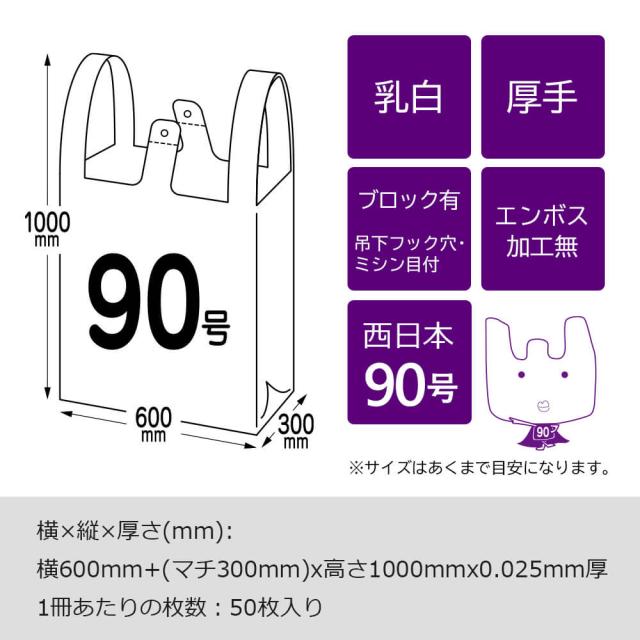 レジ袋 90号 西日90号 乳白 厚手タイプ 0.025mm厚 50枚x10冊 RS-90 / 送料無料 大型レジ袋 ポリ袋 ビニール袋 手提げ袋 取っ手付きゴミ袋 買い物袋 持ち手付き サンキョウプラテック_2