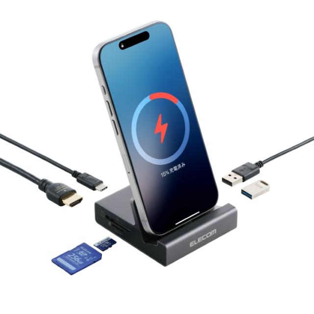 USB Type-C ドッキングステーション 6in1 充電スタンド PD対応 USB-C / 4K対応 HDMI / SDカード 【 iPhone Android スマホ など 充電 &amp; 大画面出力 】 グレー