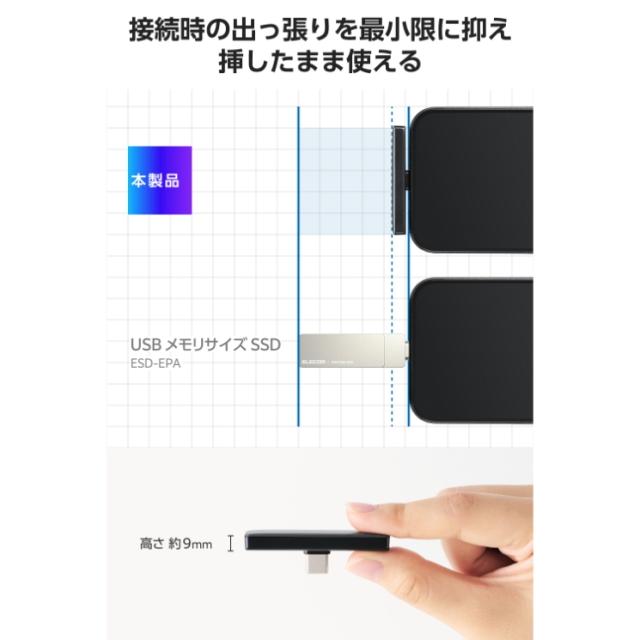 外付け SSD 250GB 超小型 直挿し USB 3.2 Gen2x2 20Gbps 最大2000MB/s iPhone iPad MacBook Windows Android USB-C機器対応 ProRes保存 高速データ転送 グレー_3