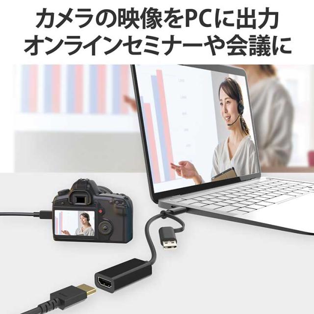 エレコム 変換アダプタ HDMIキャプチャユニット ( HDMI to Type-C + USB A 変換 ) 1080P 30Hz ゲーム実況生配信 画面共有 録画 ライブ会議 電源不要 小型 軽量 ブラック ELECOM_1