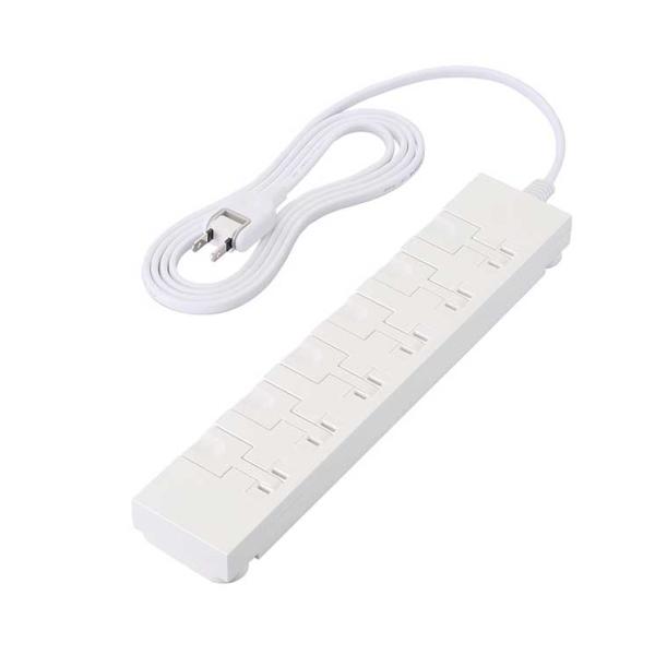 電源タップ 延長コード コンセント 2m 2P 6個口 片手で抜けるレバー付 ほこりシャッター 絶縁キャップ 雷ガード マグネット スイングプラグ ホワイト