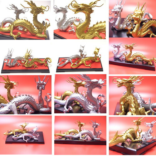 【送料無料】 【金銀夫婦願い龍】豪華8点セット 天然水晶玉＆黄金水杯付 開運/商売繁盛/当店限定品/風水グッズのおきもの/天然石/水盃/銀龍/金龍/占い/龍の置物_2