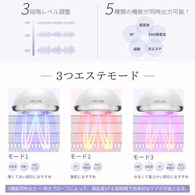 IPX7防水設計キャビテーションEMS微電流 超音波振動RFラジオ波光エステ搭載