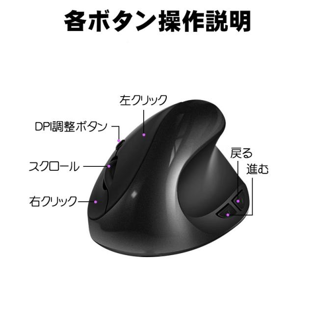 ワイヤレス 縦型マウス エルゴノミックマウス 人間工学設計 2.4GHz無線