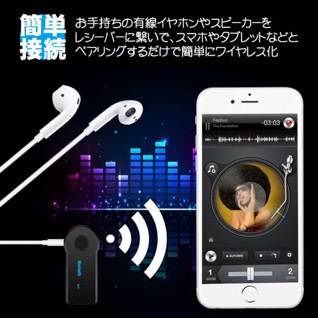 ワイヤレスレシーバー Bluetooth4.1対応 ハンズフリー通話可能