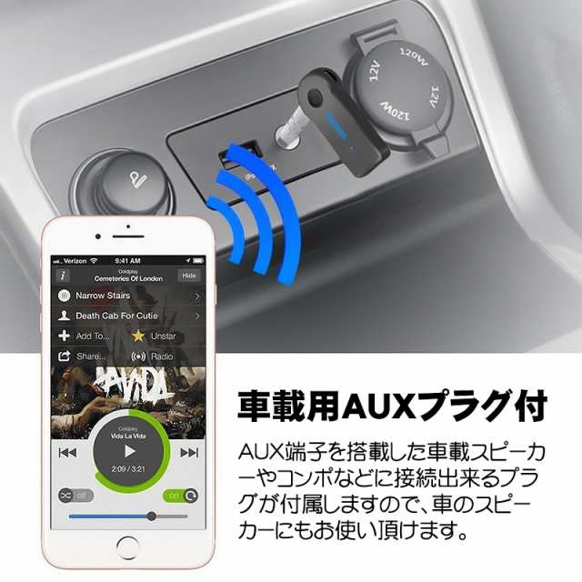 ワイヤレスレシーバー Bluetooth4.1対応 ハンズフリー通話可能