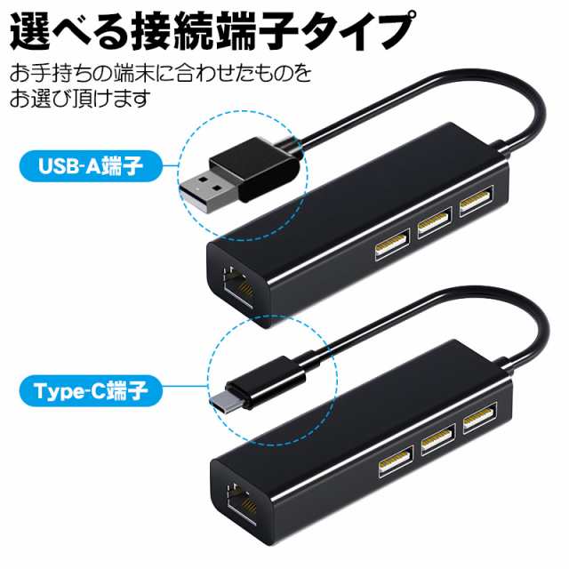 4in1 OTG変換アダプター 【アウトレット商品】 有線LAN×1 USB×3 選べる接続端子 USB-A Type-C USBハブ USB増設  有線インターネット接続｜au PAY マーケット