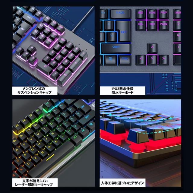 ゲーミングキーボード マウスセット [GX300] 有線 使いやすい 打ち