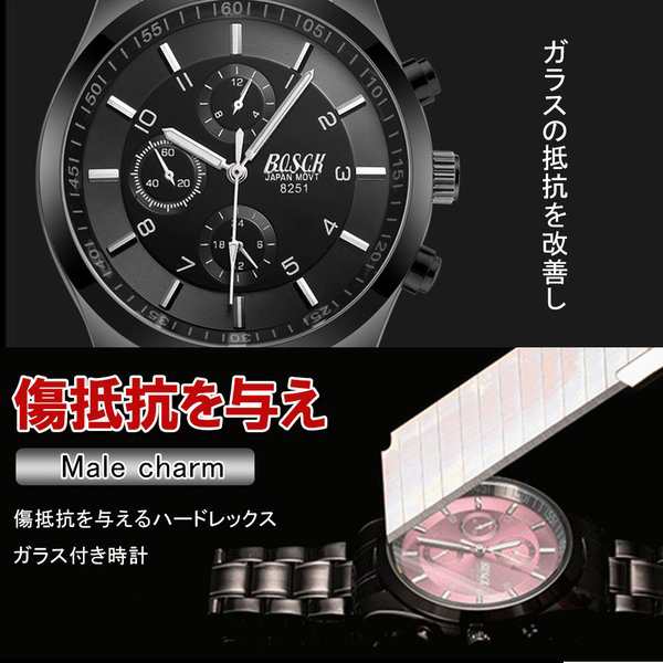 メンズ腕時計 時計 腕時計 ブラック クォーツムーブメント ベルト