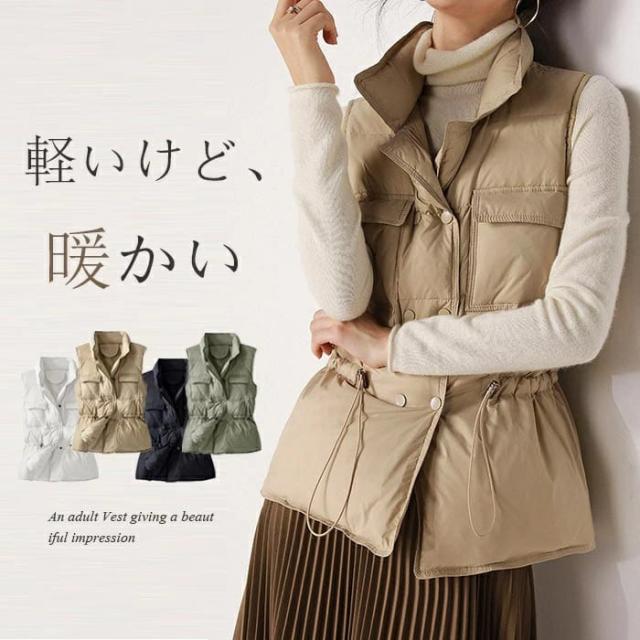 キルティンベスト レディース ベスト キルティングジャケット ノースリーブ コート  ダウンベスト アウター 軽量 秋冬 中綿 袖なし あったか 防寒 スタンドカラー 中綿ベスト 重ね着 ポケット付き キルトベスト 無地 送料無料の通販は