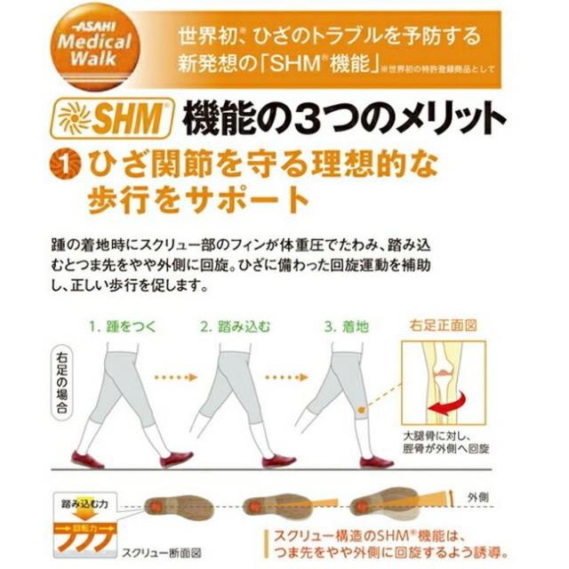 アサヒ メディカルウォーク MS-L KV7719 ひざへの底力 SHM機能つき ウォーキングシューズ メッシュ スニーカー レディース 22.0-25.0cm 4E 幅広 アサヒ 靴 ASAHI_1