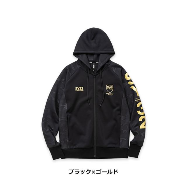 SY32 パーカー フーディー ダブル ニット エンボス カモ シールド ロゴ