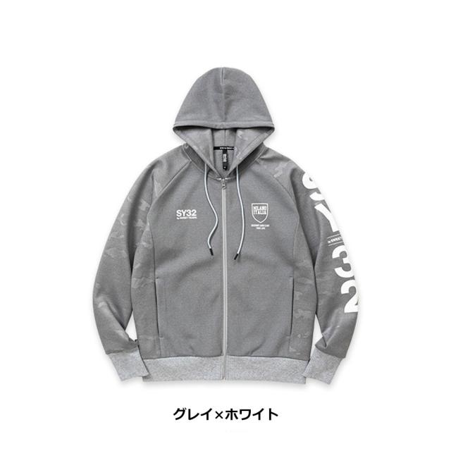 SY32 パーカー フーディー ダブル ニット エンボス カモ シールド ロゴ