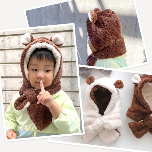 レビューでおまけ付 帽子マフラー キッズ ベビー くま 帽子 マフラー 