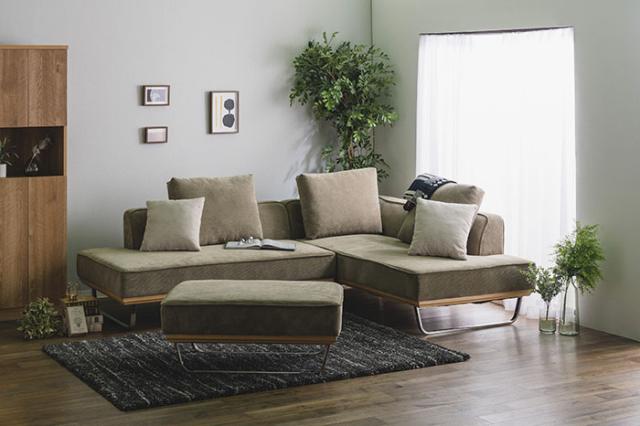 【開梱設置無料・送料無料】 ソファー l字 コーデュロイ ファブリック ソファ 3人掛け 4人掛け 布 カウチソファー ブルー グリーン L型 スチール p10 おすすめの通販は