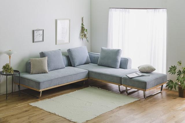 【開梱設置無料・送料無料】 ソファー l字 コーデュロイ ファブリック ソファ 3人掛け 4人掛け 布 カウチソファー ブルー グリーン L型 スチール p10 おすすめの通販は