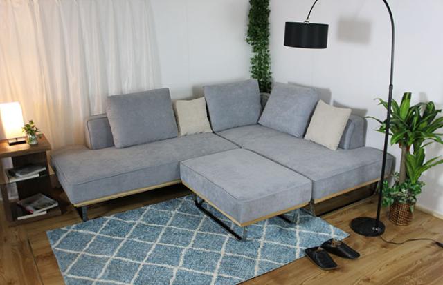 【開梱設置無料・送料無料】 ソファー l字 コーデュロイ ファブリック ソファ 3人掛け 4人掛け 布 カウチソファー ブルー グリーン L型 スチール p10 おすすめの通販は