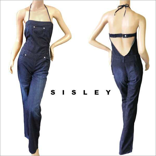 SISLEY シスレー ホルターネック デニム オーバーオール コンビネゾン