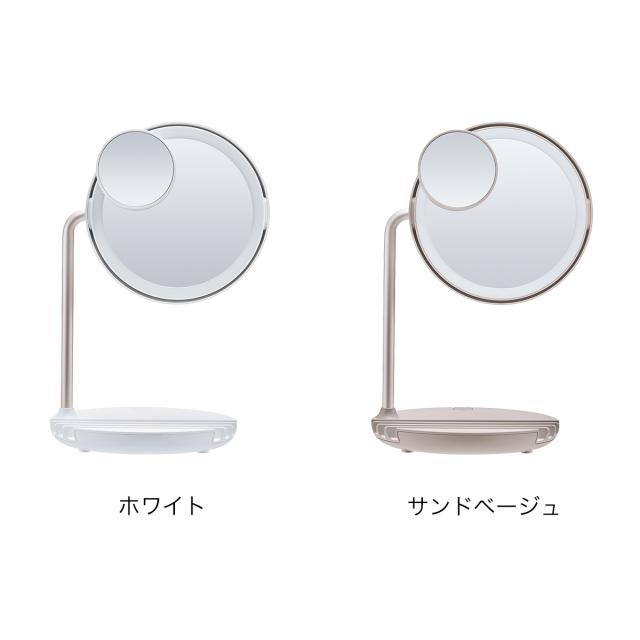 ［ FESTINO 充電式LEDファンミラー ］フェスティノ 卓上ミラー ライトミラー LEDライト 化粧鏡 太陽光 ライト付き 卓上鏡 5倍拡大 LEDミラー メイクミラー 拡大鏡 化粧 メイク 照明 鏡 スタンドミラー 送風 USB充電 コードレス スマホ 充電 SMHB-032