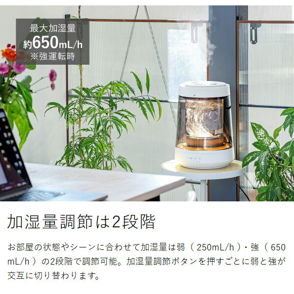 ［ CORED ガラススチーム加湿器 ］加湿器 ガラス スチーム式 スチーム加湿器 ガラスポッド 大容量 2.6L 加熱式 蒸気 スチーム 加湿 上部給水 透明 おしゃれ ガラス製 高耐熱 暖房効果 リビング 寝室 卓上 照明 加湿機 コレド CRD-SH01