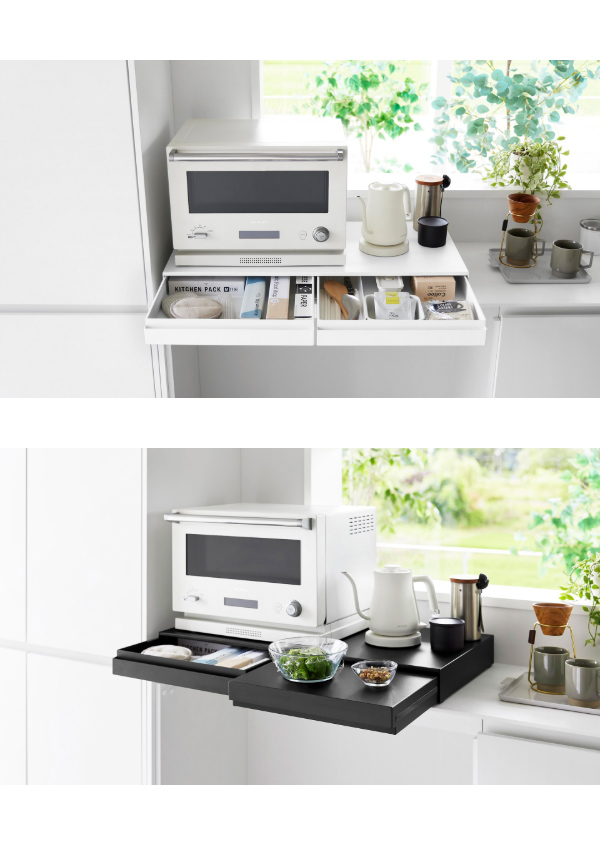 リバーシブルキッチン家電下スライドテーブル＆引き出し タワー W80 