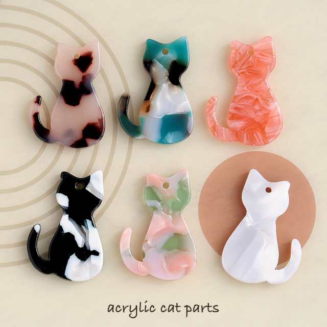 アクリル猫パーツ 4個 全6カラー 猫 ネコ ねこ 動物 チャーム 樹脂