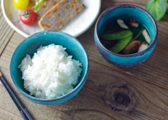 ハーブガーデン ご飯茶碗 シャビーターコイズ お茶碗 飯椀 益子焼 花