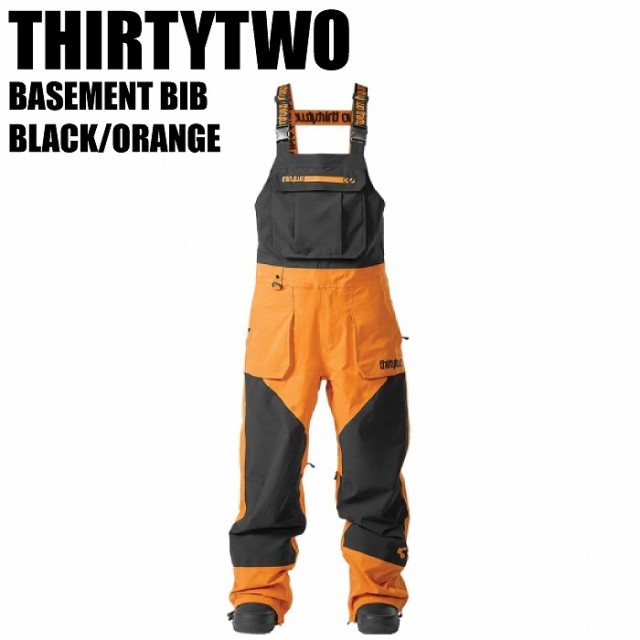 THIRTYTWO サーティーツー 23-24 BASEMENT BIB BLACK/ORANGE スノーボードウェア スノーボードパンツ 32ウェア ビブパンツ