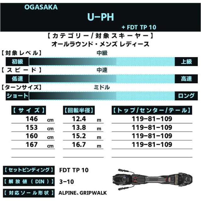 ゆうセット オガサカ スキー板 2026 OGASAKA U-PH/WT + FDT TP 10 ユニティー