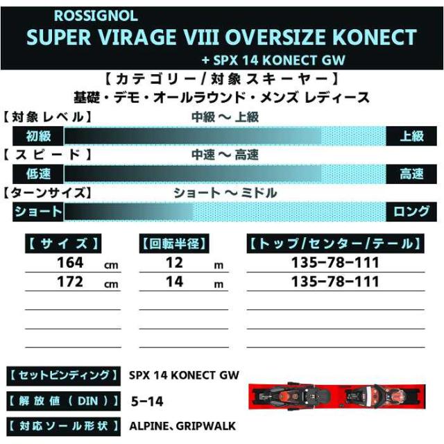 ロシニョール スキー板 2026 ROSSIGNOL SUPER VIRAGE VIII OVERSIZE KONECT + SPX 14 KONECT GW スーパーヴィラージュ ビンディングセット 25-26_2