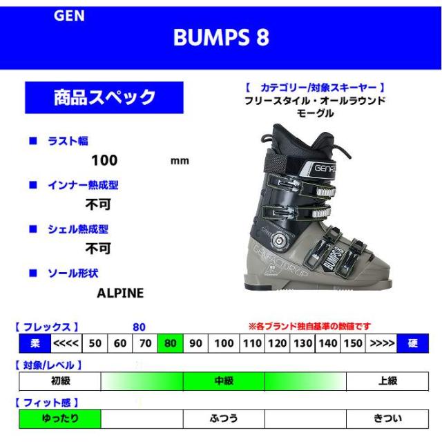 旧モデル ゲン 厳 スキーブーツ 2025 GEN BUMPS 8 AUTO-FIT LATTE BROWN-MATT BLACK バンプス 幅広 快適 24-25_2