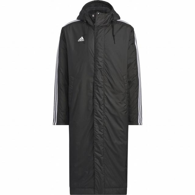 ADIDAS アディダス マストハブ スリーストライプス ロングボアコート(ブラック×ホワイト) KWX71 JG8512 ベンチコート