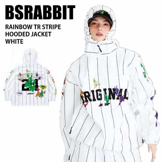 BSRABBIT ビエスラビット RAINBOW TR STRIPE HOODED JACKET WHITE 24-25 ウエア メンズ ジャケット スノーボード 韓国