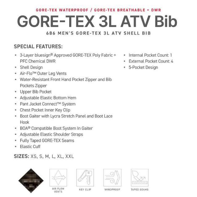 専用　Mサイズ 686 シックスエイトシックス M3WN217 GORE-TEX 3L ATV BIB DUSTY