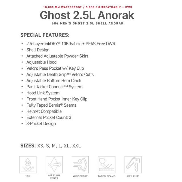 686 シックスエイトシックス M3WN136 GHOST 2.5L SHELL ANORAK WELCOME LIMESTONE 24-25 ウエア メンズ ジャケット ロクハチ