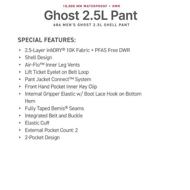 686 シックスエイトシックス M3WN223 2.5L GHOST PANT WELCOME LIMESTONE 24-25 ウエア メンズ パンツ ロクハチ