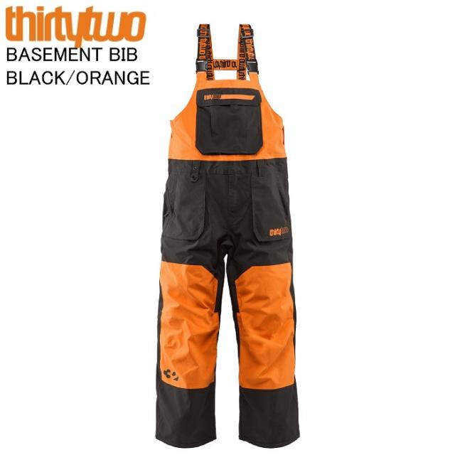 THIRTYTWO サーティーツー BASEMENT BIB BLACK/ORANGE スノーボードウェア スノーボード ウェア パンツ 32ウェア スノボ 25-26