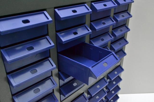 スチール製 パーツキャビネット 部品 収納 パーツケース ボルト棚 工具 4列-10段 引き出し：ブルー S410-B_5