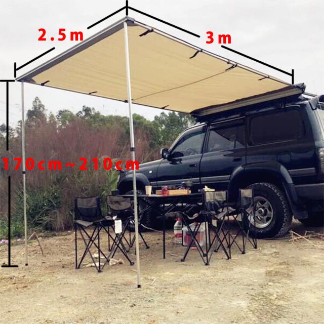 ルーフレール用ステー付 自家用車取り付け可能 ロールアップ収納式 サイドオーニング サイドタープ テント (2.5mｘ3m)【日時指定 ２階以上配達不可】
