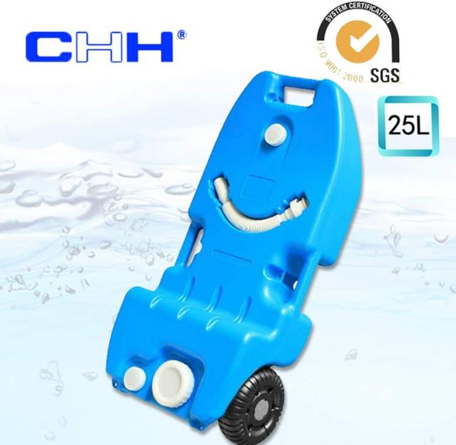 大容量 25L 車輪付き ウォータータンク 給水排水タンク タイヤ付き キャンピングカー ブルー CHH-563
