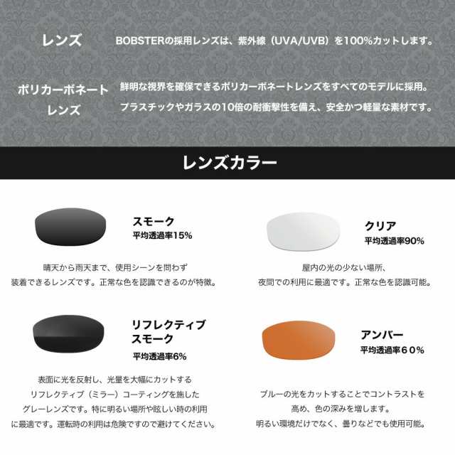 サングラス スモーク クリア アンバー レンズ UVカット ボブスター