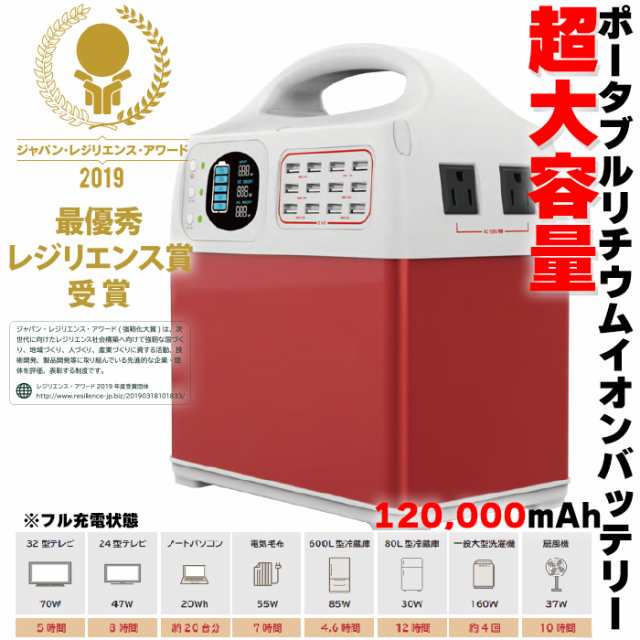 ポータブルリチウムイオンバッテリー 大容量 120000mAh 家庭用蓄電池