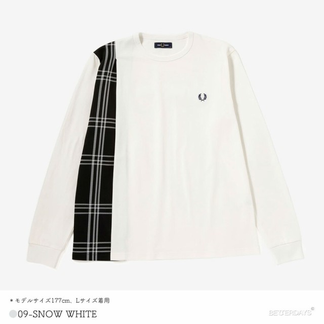 ロングTシャツ チェック柄 切替 メンズ フレッドペリー クルーネック