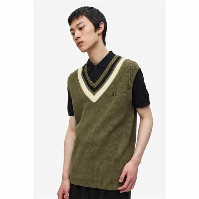 ニットベスト フレッドペリー ユニセックス Vネック Striped Trim V-Neck Tank 【国内正規品】 FRED PERRY