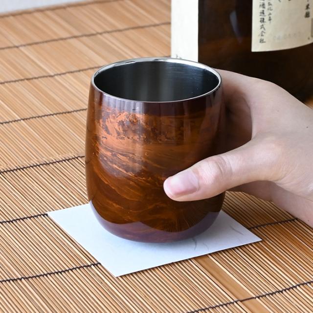 日本製 カップ コップ 漆磨 2重ロックカップ ダルマ 赤白檀 和紙コースター10枚付き 箱入り プレゼント ギフト お母さん お父さん 送料無料 2重ロックカップ ダルマ 選べる2色 赤 黒 1個 蓋裏レーザー